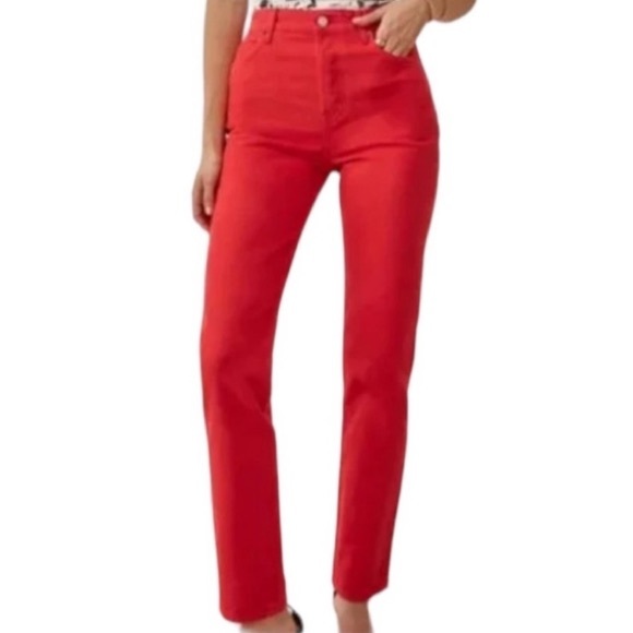 Reformation Denim - Reformation Cynthia Red High-Waisted Straight Leg Jeans